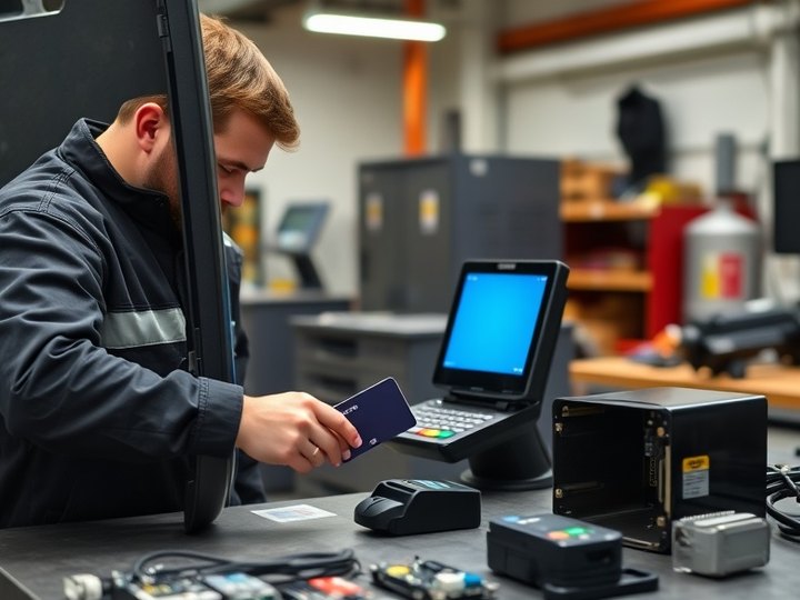 Self-service terminal fitted with anti-skimming protection